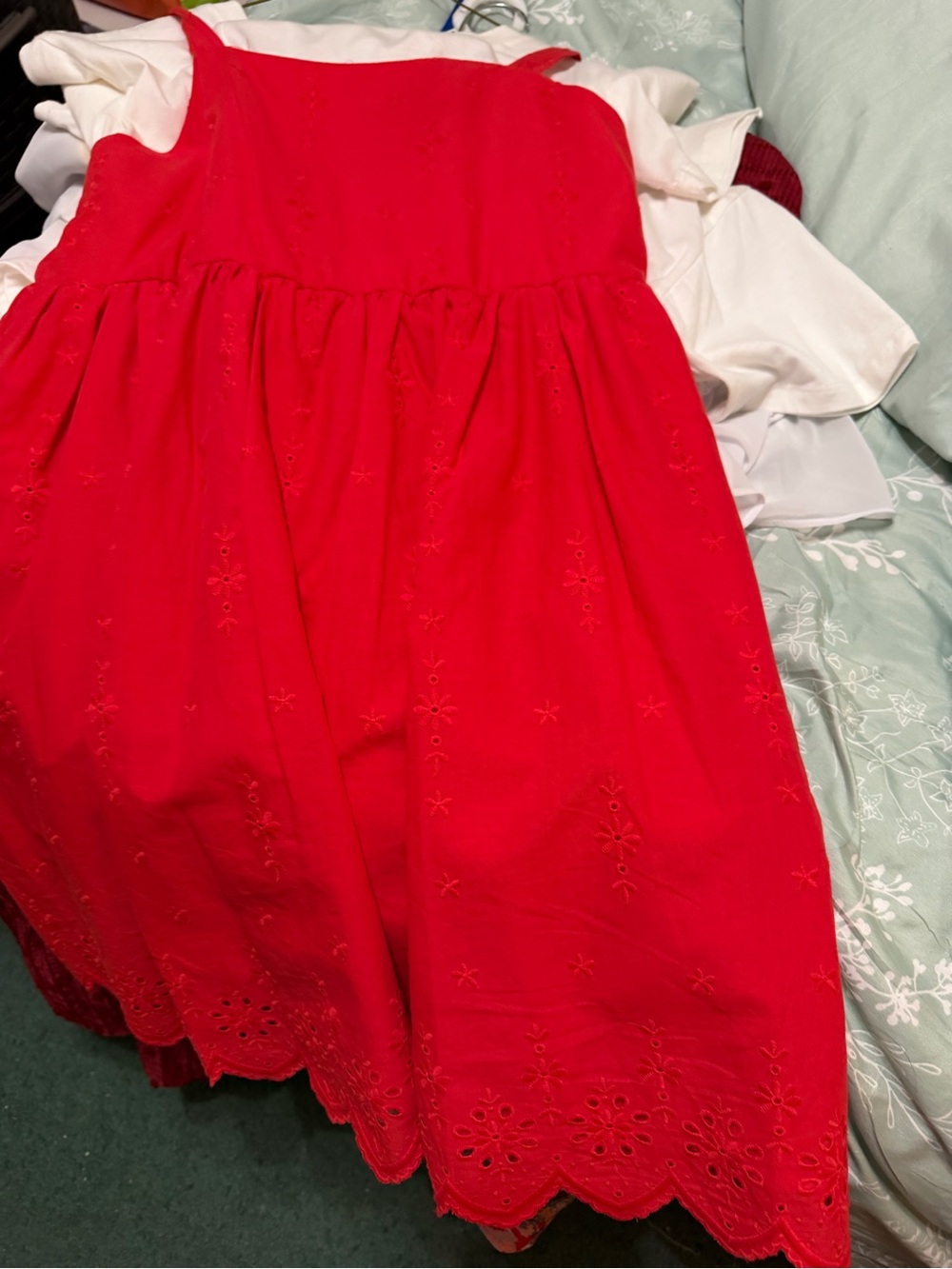 GB girls Red Sleeveless Embroidered A-line Dress